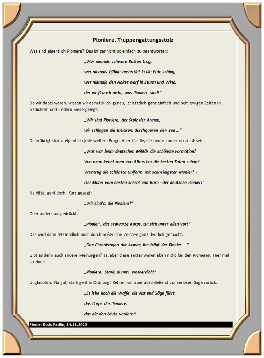 Stolz der Pioniertruppe